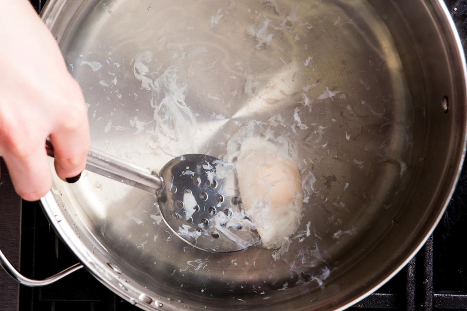 Cook the egg, flipping it occasionally with the spoon, until the white is opaque and firm and the yolk is plump and jiggles slightly to the touch, 3 to 3 1/2 minutes. As the first egg is cooking, repeat steps to cook additional eggs, but keep an eye on which egg went in first. Use a timer to avoid overcooking.