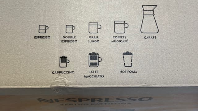 The top of the box the machine came in had helpful icons showing the cup sizes this machine is capable of brewing