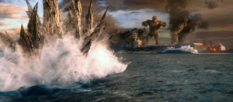 (L-r) GODZILLA fights KONG in “GODZILLA VS. KONG,” (Warner Bros. Pictures/Legendary)