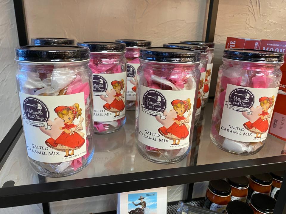 Valentine’s themed salted caramel mix jars on display at Mollycoddled Hash Slinger.