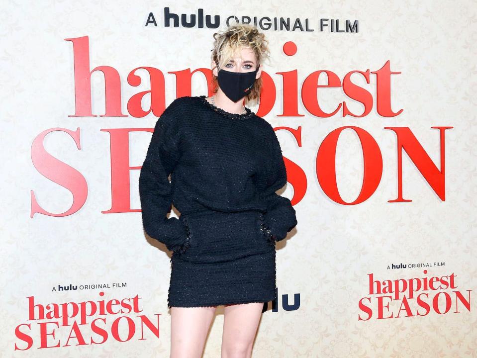 Kristen Stewart attends Hulu "Happiest Season" Drive-In Premiere at The Grove on November 17, 2020 in Los Angeles, California. (Photo by Rachel Murray/Getty Images for Hulu)