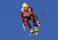 Croatia's Ivica Kostelic goes airborne during the downhill run of the men's alpine skiing super combined event at the 2014 Sochi Winter Olympics at the Rosa Khutor Alpine Center February 14, 2014. REUTERS/Stefano Rellandini