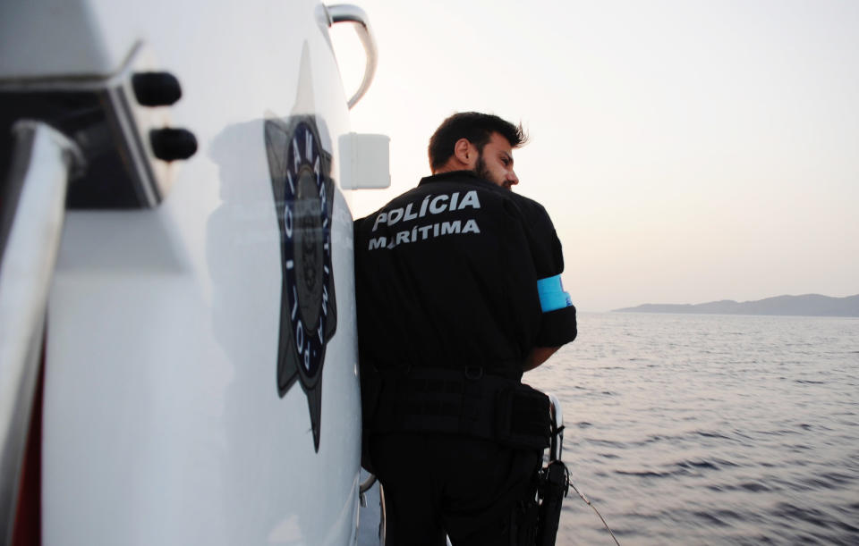 David Melo, one of the Portuguese maritime police officers, stands&nbsp;starboard as he prepares to commence a rescue operation.