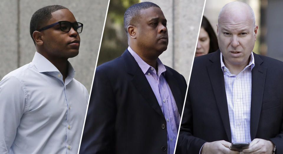 Christian Dawkins, Merl Code and James Gatto were all found guilty in federal court on Wednesday. (AP)