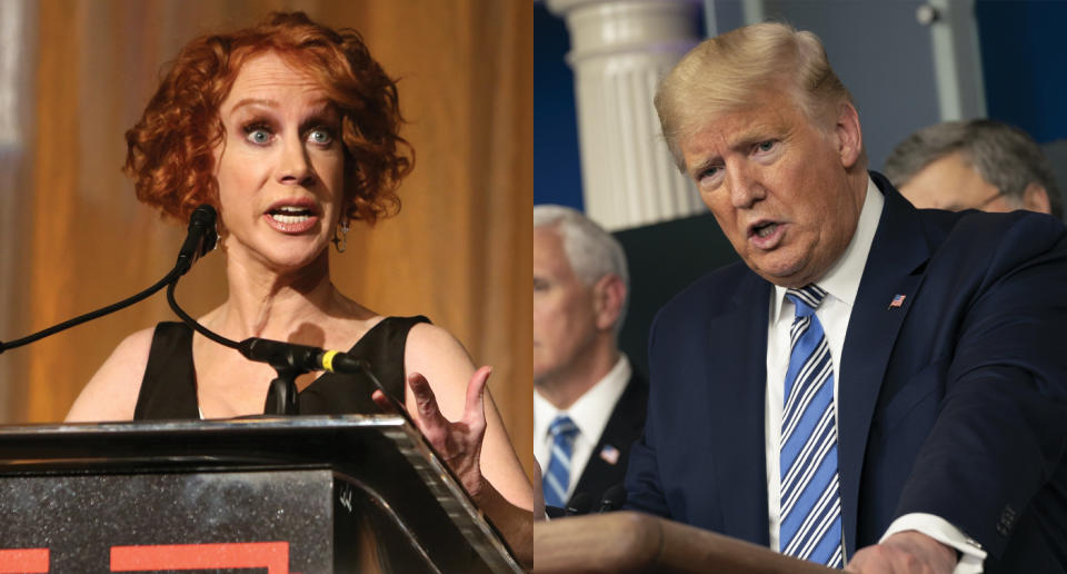 Kathy Griffin says President Trump is lying about accessibility to coronavirus tests. 