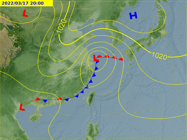 今（17）日鋒面接近。（圖／翻攝自氣象局官網）