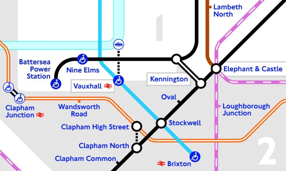 The London underground map showing two new tube stations on the extension of the Northern line.