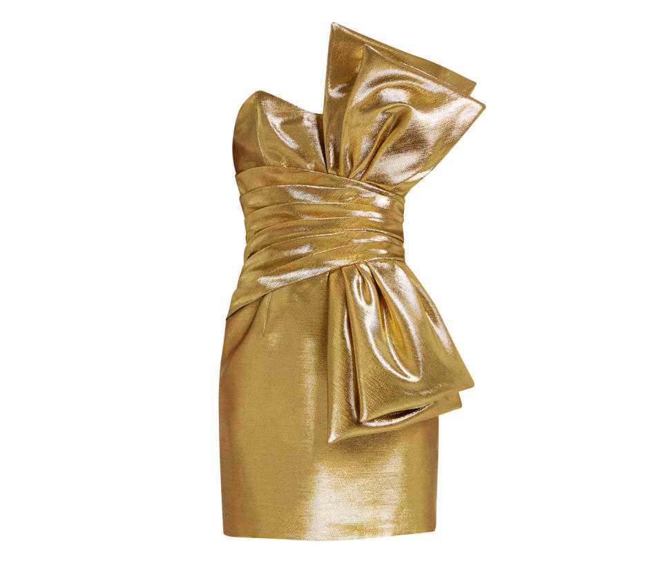 Saint Laurent Strapless Lamé Bow Dress