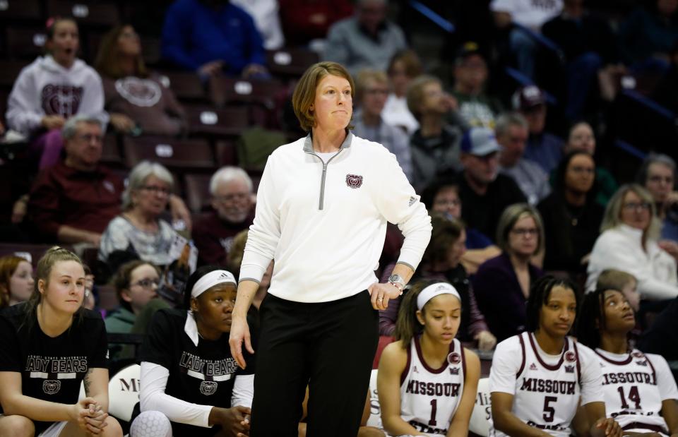 Missouri State Head Coach Beth Cunningham as the Lady Bears took on the Illinois State Redbirds at Great Southern Bank Arena on Thursday, Jan. 5, 2023.