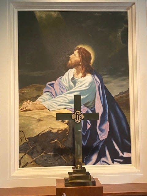 Congregants of Messiah United Methodist Church in North York today can see several paintings, including this piece showing Jesus in Gethsemane, by the Rev. C. Guy Stambach.