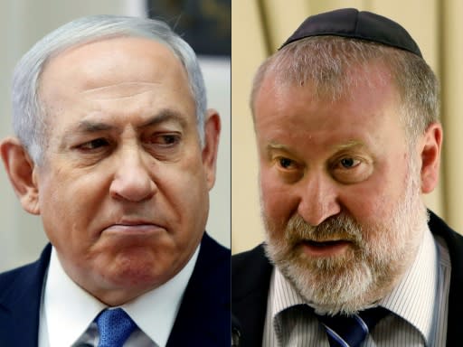 A file combo photo created February 28, 2019 of Israeli Prime Minister Benjamin Netanyahu and Attorney General Avichai Mandelblit