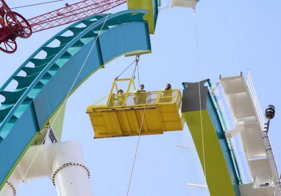 Mosley Erecting Co. in Richburg, S.C., helped assemble sections of Fury 325 at Carowinds in 2014. The ride opened in March 2015.