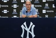 New York Yankees general manager Brian Cashman speaks during a news conference before a baseball game against the Washington Nationals, Wednesday, Aug. 23, 2023, in New York. (AP Photo/Frank Franklin II)
