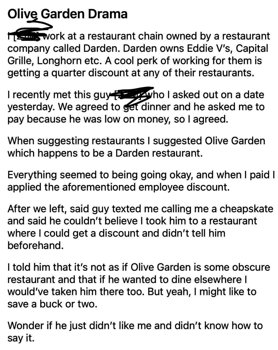 "Olive Garden Drama"