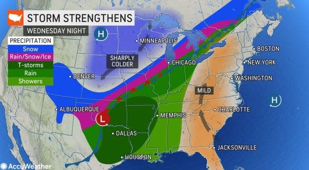 Heavy rain and thunderstorms could lead to flash flooding in portions of the central U.S. later Wednesday.