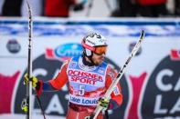 Nov 24, 2017; Lake Louise, Alberta, CAN; Kjetil Jansrud of Norway in the finish area after his run during men's downhill training for the FIS alpine skiing World Cup at Lake Louise Ski Resort. Mandatory Credit: Sergei Belski-USA TODAY Sports