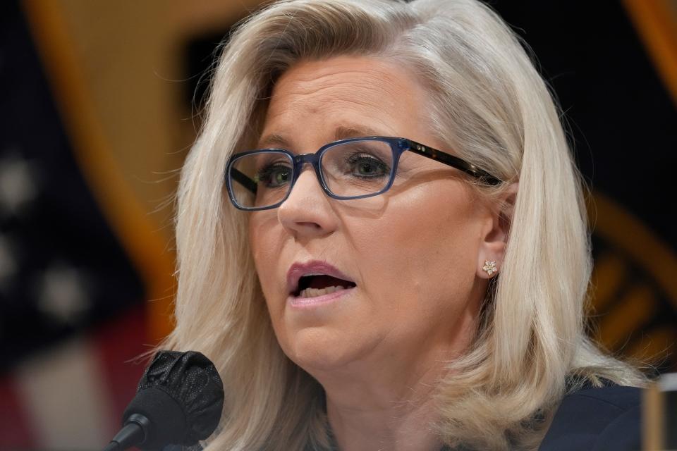Rep. Liz Cheney (R-Wyo.) givies a closing statement during a public hearing before the House select committee investigating the Jan. 6 attack on the U.S. Capitol, Tuesday, June 28, 2022, at the Capitol in Washington.