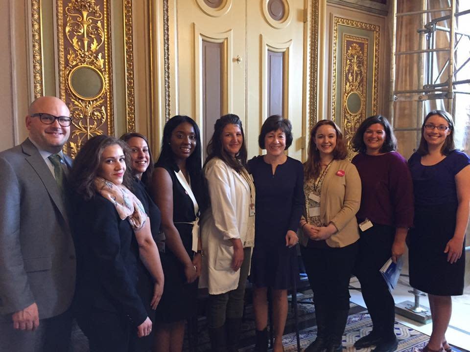 Senator Susan Collins with (L-R): Jeremy Kennedy, Director of Advocacy for Planned Parenthood Maine Action Fund; Bri Beck, patient advocate; Jessica Dolce, patient advocate; Melissa Hue, patient advocate; Alison Bates, nurse practitioner for Planned Parenthood of Northern New England in Maine; Jillian McLeod-Tardiff, patient advocate; Nicole Clegg, Vice President of Public Policy for Planned Parenthood Maine Action Fund; Amy Cookson. Communications Manager for Planned Parenthood Maine Action Fund (Photo: Courtesy of Planned Parenthood Maine Action Fund)