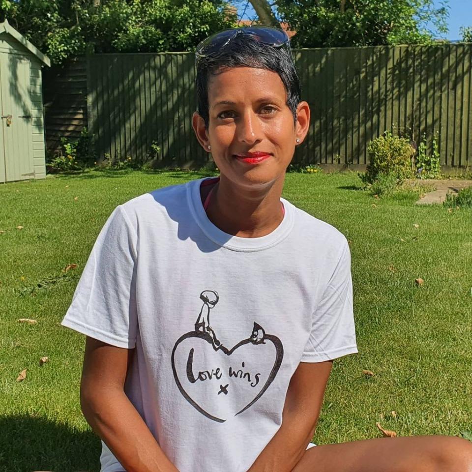 naga munchetty from bbc breakfast posing in her garden