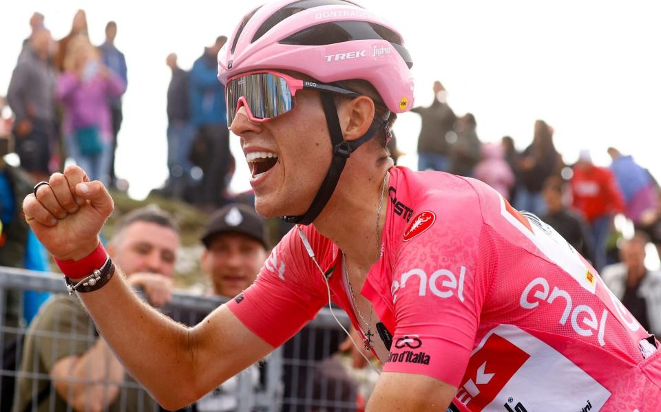 Juan Pedro López crosses the line at the summit finish on Blockhaus to keep hold of the leader's jersey - GETTY IMAGES