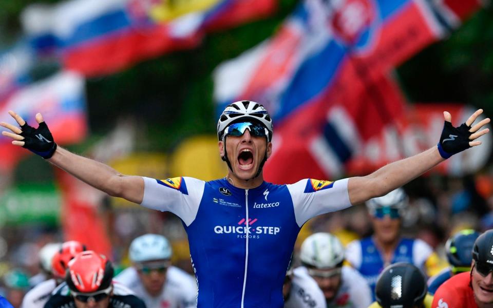 Marcel Kittel celebrates winning the 10th Tour de France stage of his career in Liège - AFP