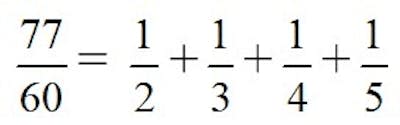 Para repartir 77 tartas entre 60 personas podemos usar las fracciones unitarias.