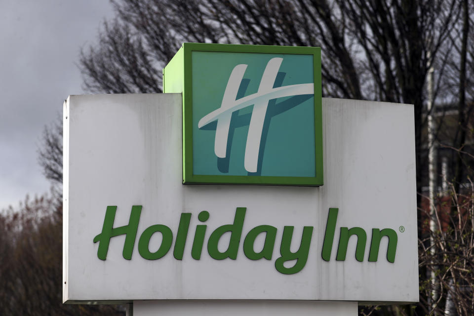 The sign for the Holiday Inn hotel near Heathrow Airport in London, which has been reserved by the Government for people arriving from abroad to self-isolate.