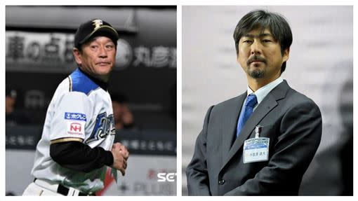 日本火腿監督栗山英樹（左）、打擊教練小笠原道大（右）。（圖／記者王怡翔攝影、翻攝自推特）