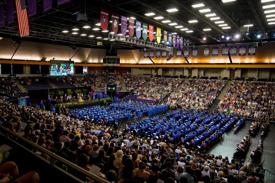 Graduating seniors sit during the Brentwood High School class of 2023 commencement ceremony at Allen Arena in Nashville, Tenn., Saturday, May 27, 2023.