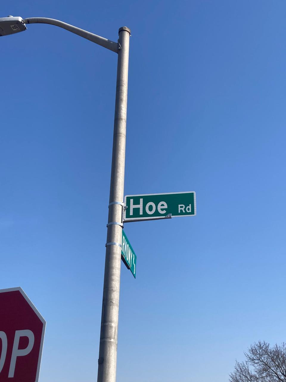 Hoe Road is among the regularly swiped signs in Levittown. The street has no homes directly on it, but leads to a church parking lot.