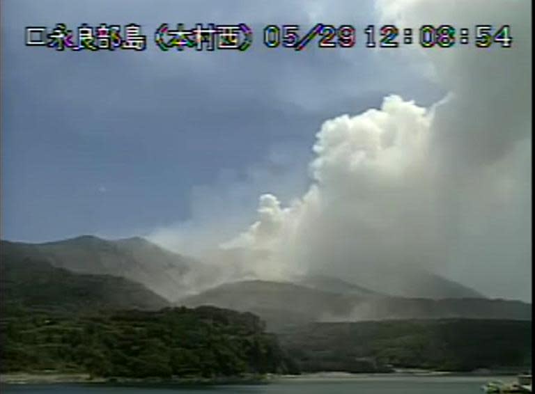 Video grab from the Japan Meteorological Agency shows the eruption of Mount Shindake on Kuchinoerabu island in Kagoshima Prefecture, southwestern Japan on May 29, 2015