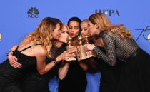 <p>It was major news for the cast of Big Little Lies at last night’s Golden Globe Awards. Nicole Kidman stole the show as she was awarded with the trophy for Best Actress while the television series took home the award for Best Limited Series.<br><br>Talking about her performance as a victim of domestic violence, Kidman said: “Let’s keep the conversation alive.” <em>[Photo: Getty]</em> </p>