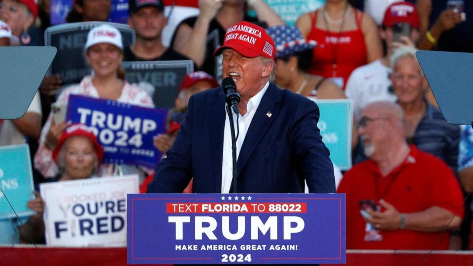 PHOTO: Republican presidential candidate and former President Donald Trump attends a campaign rally at his golf resort in Doral, Fla., on July 9, 2024.   (Marco Bello/Reuters)
