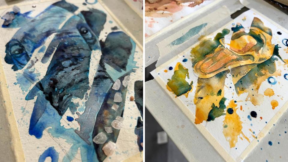 Mixed medium artist Jody McCleary experimented with a watercolour technique for some of her art hunt pieces. 