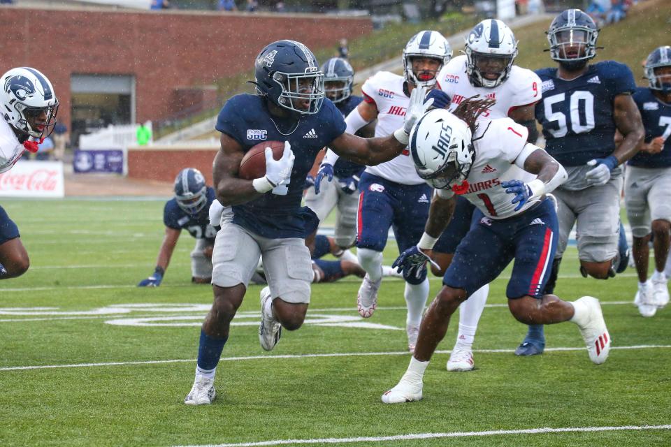 The Georgia Southern Eagles' Gerald Green runs for 18 yards against the South Alabama Jaguars on Saturday at Paulson Stadium. Green finished with five carries for 27 net yards.