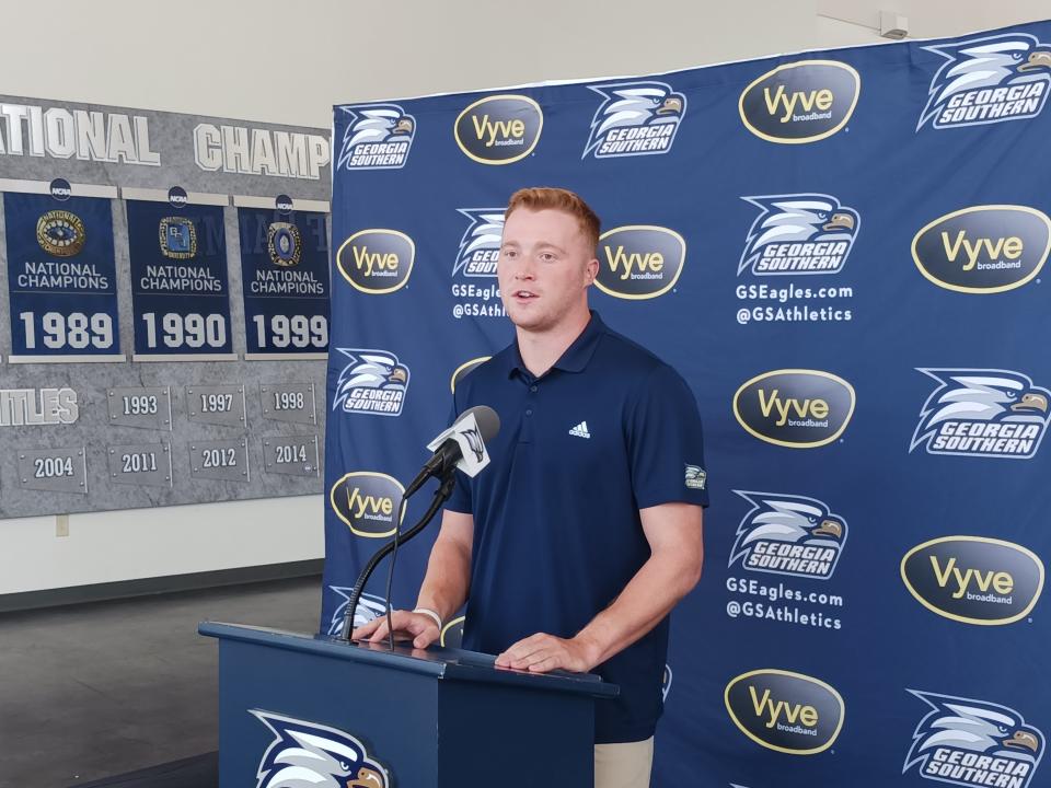 Georgia Southern quarterback Kyle Vantrease talks about the home win over Ball State on Sept. 24 and the upcoming game Oct. 1 at Coastal Carolina during the weekly press conference Monday on campus in Statesboro.