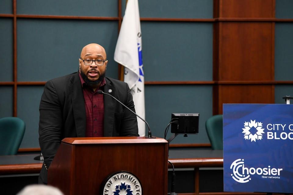 Leon Gordon, administrator of the Bloomington Housing Authority, talks about the importance of high-speed connectivity to BHA clients on April 4, 2023.