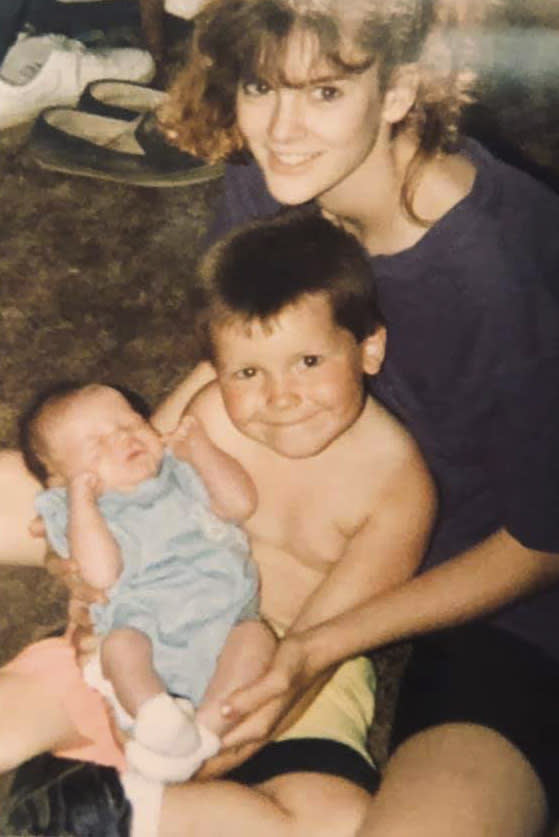 This undated photo provided by Diane Urban, shows her and her two sons Josh, center, and Jordan. After watching President Donald Trump target the son of former Vice President Joe Biden for his history of substance abuse, Urban, a Republican from Delphos, Ohio, was reminded again of the shame her son Jordan lived with during his own battle with addiction. As Trump nears the end of his first term, some supporters, including Urban, feel left behind by his administration's drug policies. (Courtesy of Diane Urban via AP)