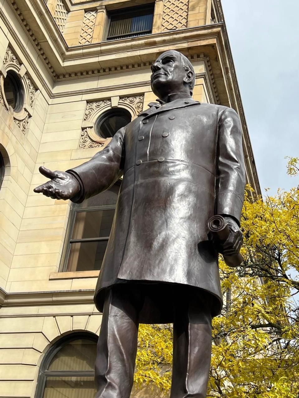 A bronze statue of President William McKinley was unveiled on Saturday in front of the Stark County Courthouse in downtown Canton. The statue was restored and relocated from Arcata, California.