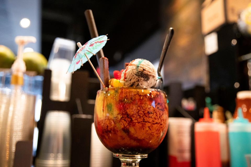 Sheba Araisi, a mixed fruit drink, is seen at the juice bar in the Queen of Sheba restaurant in Cordova, Tenn., on Wednesday, March 1, 2023. 