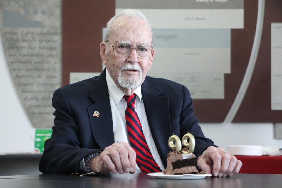 With family and friends, MCCC President Emeritus Dr. Ronald Campbell celebrated his 99th birthday in the La-Z-Boy Center atrium.