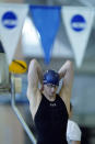 University of Pennsylvania transgender athlete Lia Thomas waits for a preliminary heat of the 500-yard freestyle at the NCAA Swimming and Diving Championships Thursday, March 17, 2022, at Georgia Tech in Atlanta. (AP Photo/John Bazemore)