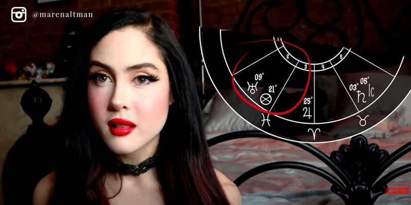 Maren Altman, a 22-year old astrologer, makes her predictions for bitcoin prices in New York