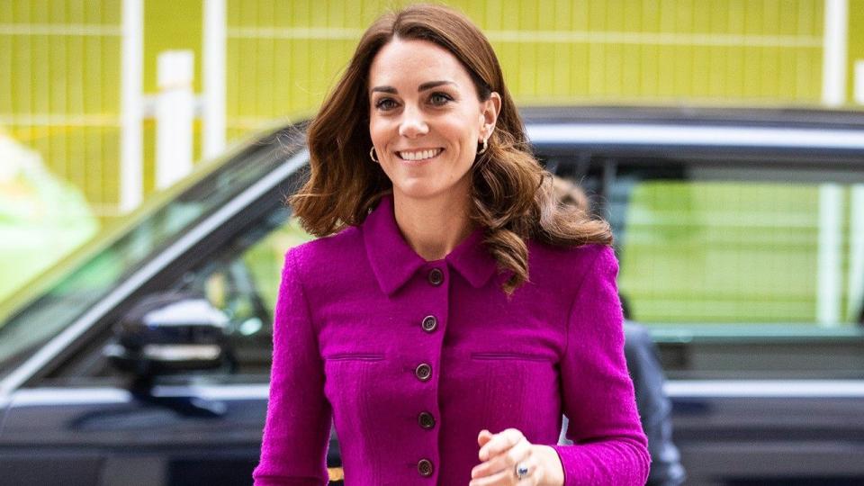 The Duchess of Cambridge rocked a bright purple Oscar de la Renta ensemble she wore in 2017.