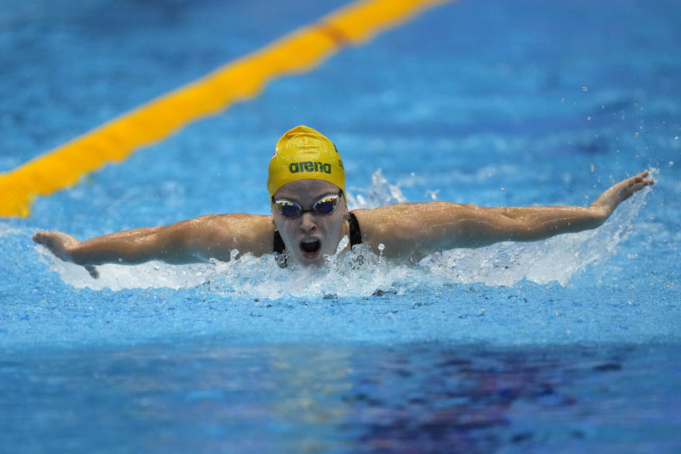 Australia's Elizabeth Dekker competes the women's 200m butterfly swimming semifinal at the World Swimming Championships in Fukuoka, Japan, Wednesday, July 26, 2023. (AP Photo/Lee Jin-man)