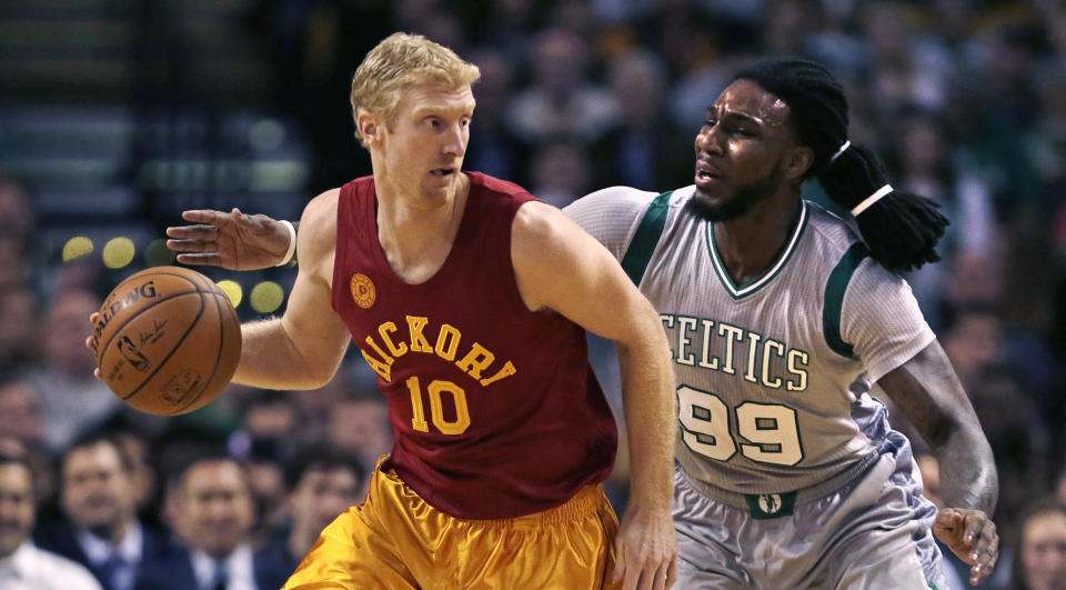 FILE - Indiana Pacers forward Chase Budinger (10) dribbles past Boston Celtics forward Jae Crowder (99) while bringing the ball down court during the first quarter of an NBA basketball game in Boston, Wednesday, Jan. 13, 2016. After a seven-year career in the NBA, Budinger still had some goals left on his dream board. It will be beach volleyball – not basketball – that eventually landed him on Team USA. Budinger, who didn’t start playing regularly on the beach until after his NBA career ended, qualified this month for the Summer Games with partner Miles Evans and both will be making their Olympic debuts in Paris. (AP Photo/Charles Krupa, Fiole)