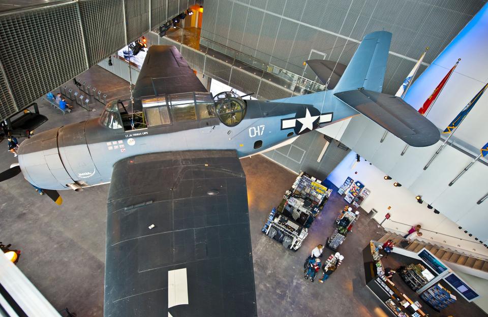 Looking down at the TBM Avenger Torpedo Bomber at the National World War II Museum, Boeing Center in New Orleans