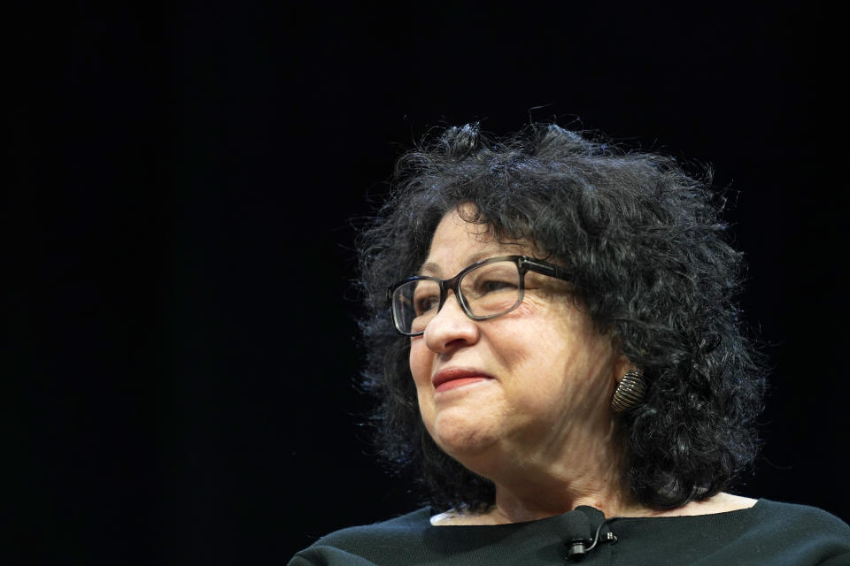 FILE - Supreme Court Associate Justice Sonia Sotomayor listens during an event April 5, 2022, at Washington University in St. Louis. Sotomayor recently emphasized the need for public faith in the court system. (AP Photo/Jeff Roberson, File)