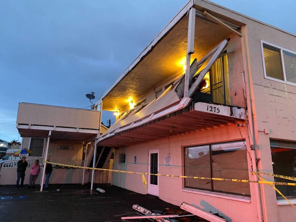 A rare potential tornado whipped through Grover Beach, collapsing the wall of a building on Grand Avenue and 11th Street, and trapping two people inside.