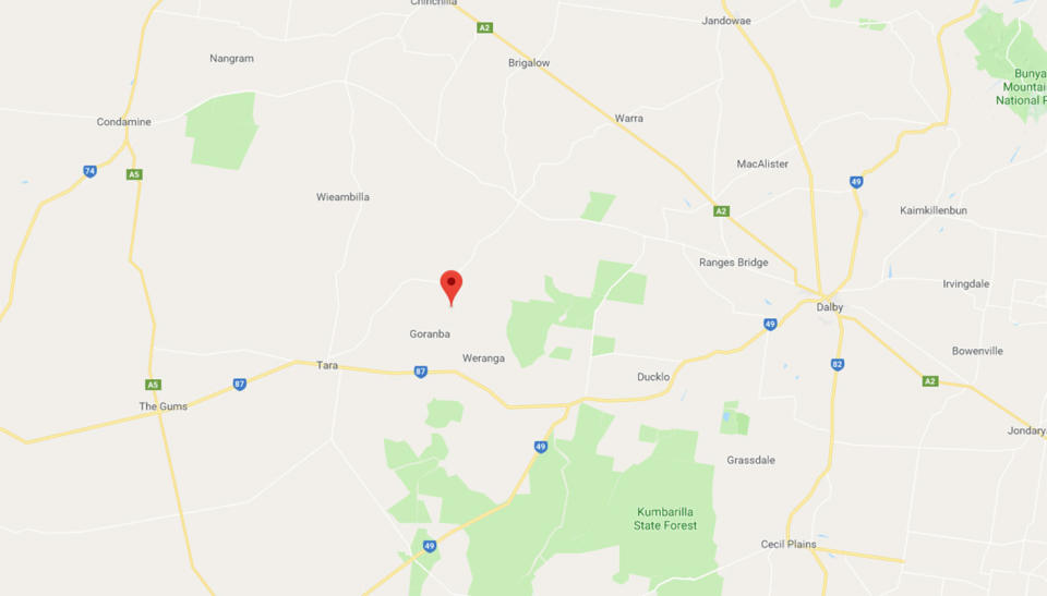 The alleged attack happened in Goranba, west of Dalby. Source: Google Maps